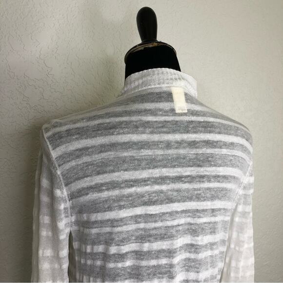 White + Warren white striped open front linen blend cardigan size Medium - Picture 7 of 16